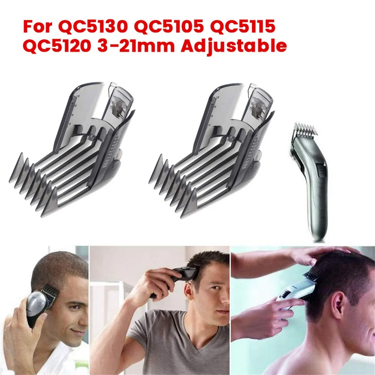 2Pcs Hair Grooming Comb Clipper Trimmer Guide Attachment for QC5130 QC5105 QC5115 QC5120 3-21mm Adjustable-T33C