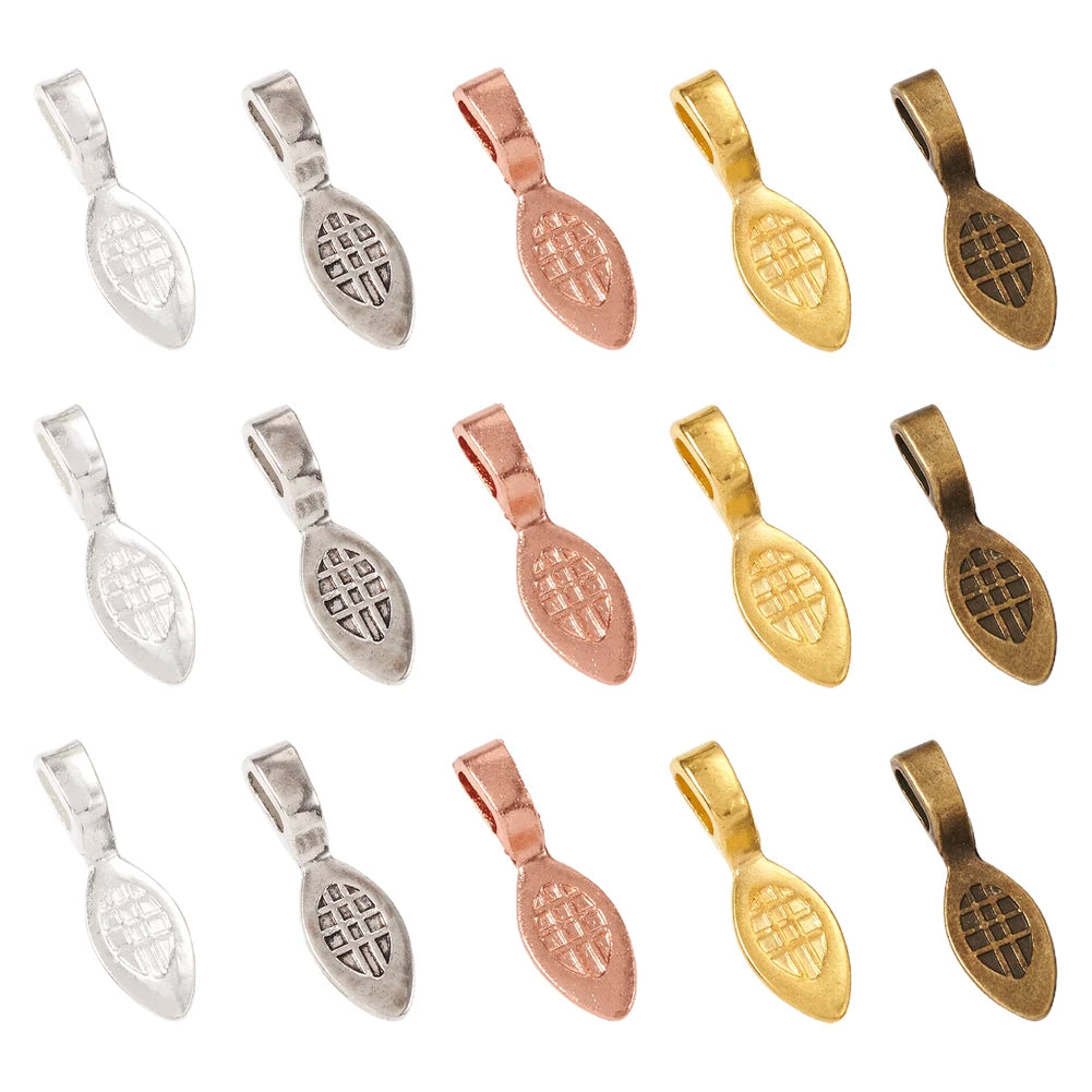 50Pcs Leaf Alloy Glue-on Flat Pad Bails Pendant Bails 5 Colors for Necklace Pendants Jewelry Findings Crafting