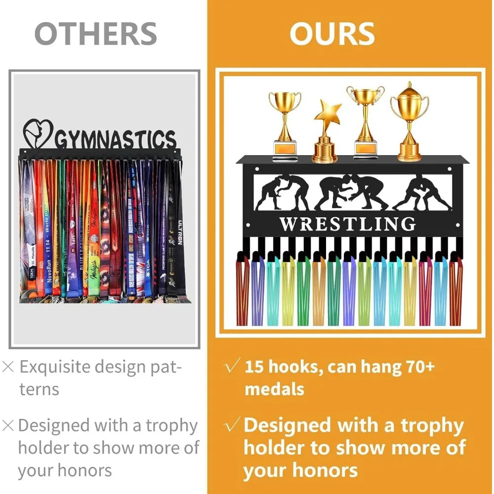 Wrestling Medal Hanger Display with Shelf Trophy Medal Holder Sports Frame Hooks Hanging Awards Wall Mount Medal Rack making kit