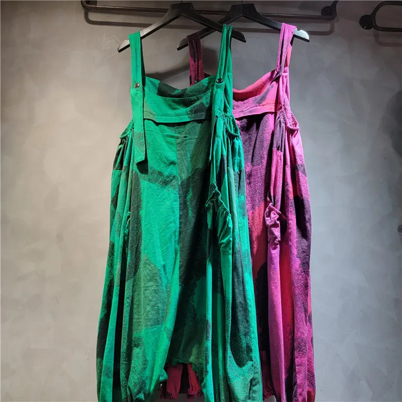 WTHT Trendy Women's High-waisted Sleeveless Sling Jumpsuits Fashion 2025 Summer Loose Wide Leg Straight Pants Female 1LS1431