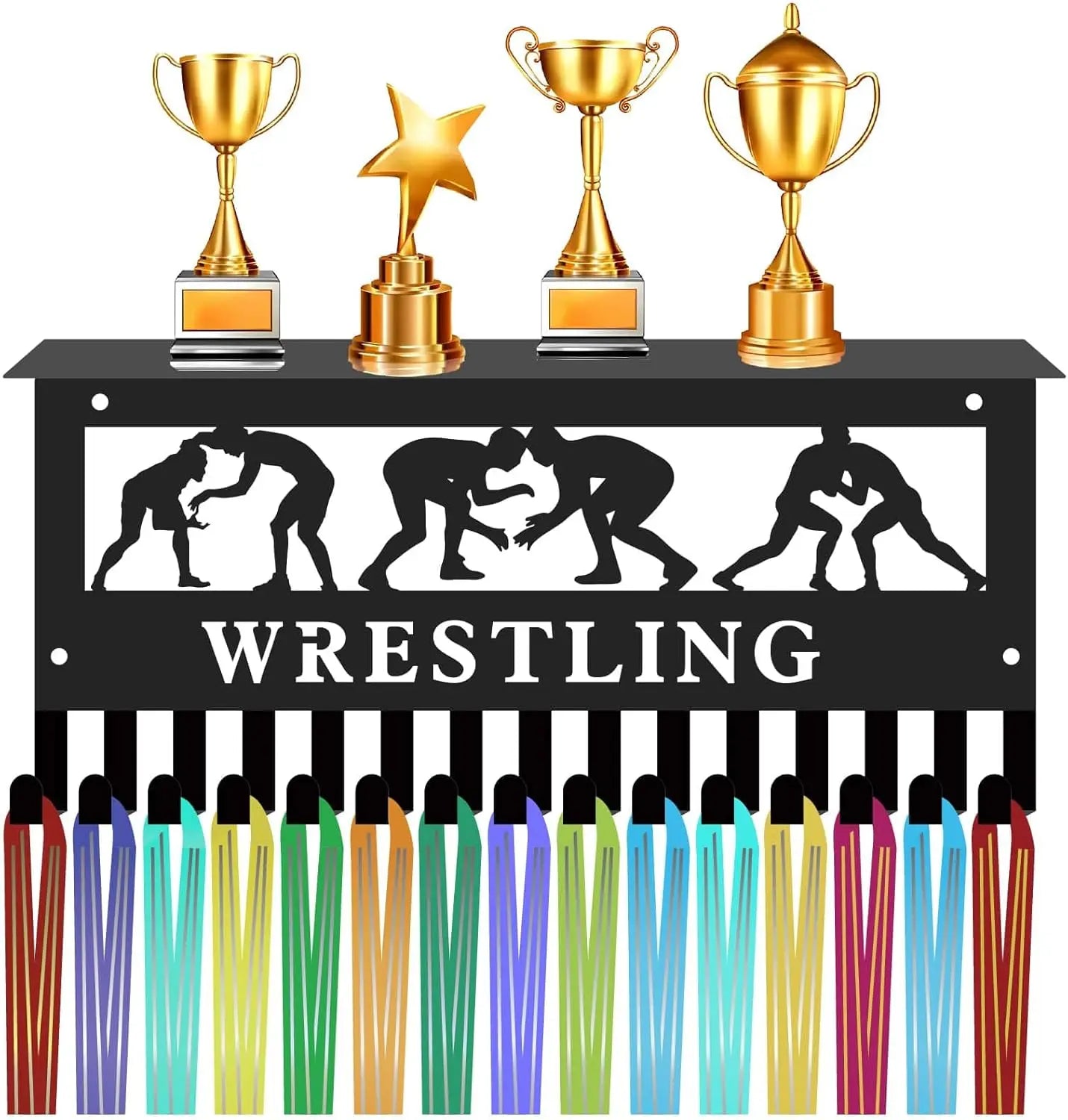 Wrestling Medal Hanger Display with Shelf Trophy Medal Holder Sports Frame Hooks Hanging Awards Wall Mount Medal Rack making kit