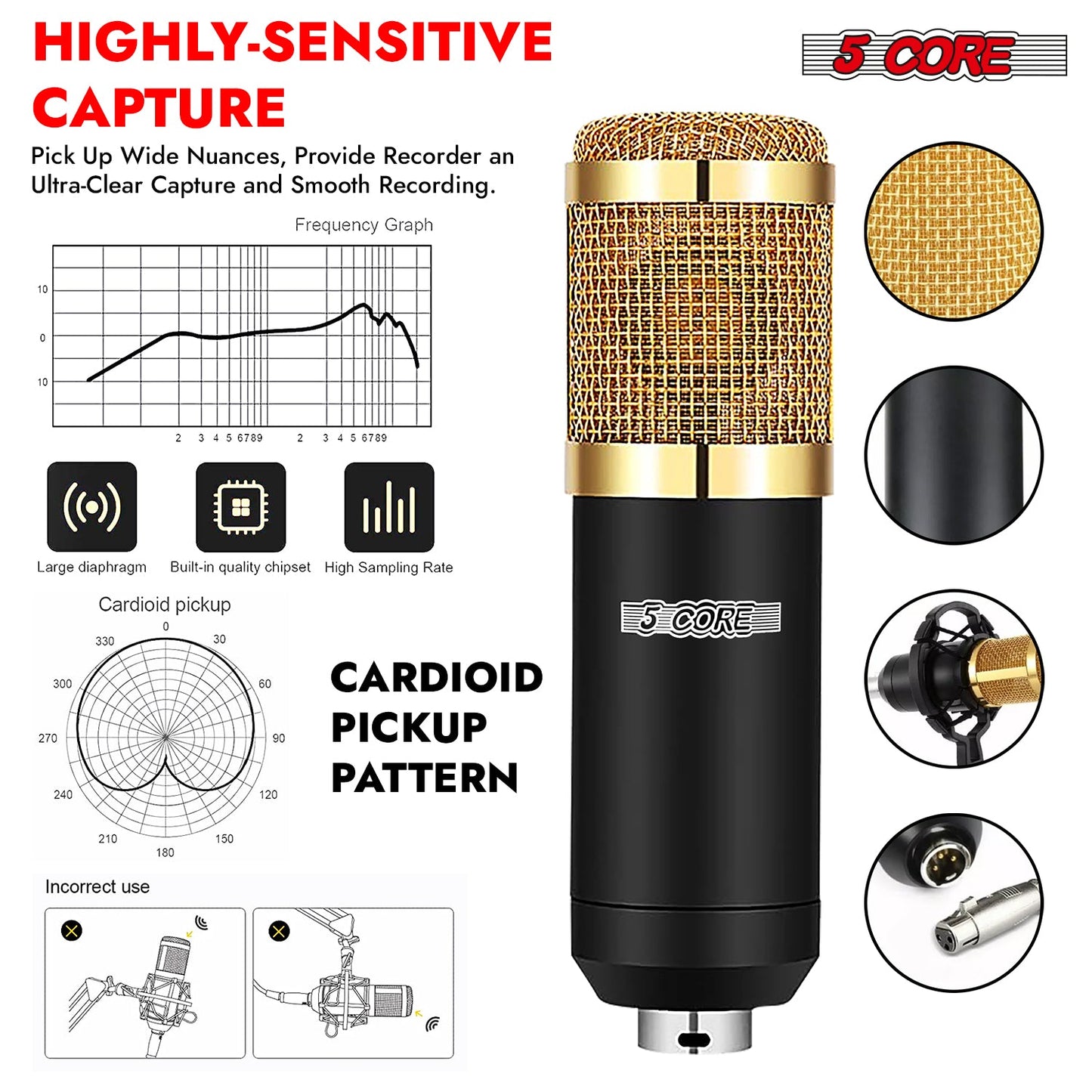5Core Recording Microphone Podcast Bundle Professional Condenser