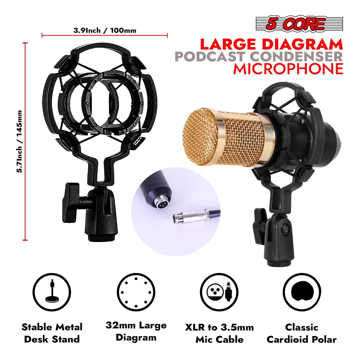 5Core Recording Microphone Podcast Bundle Professional Condenser