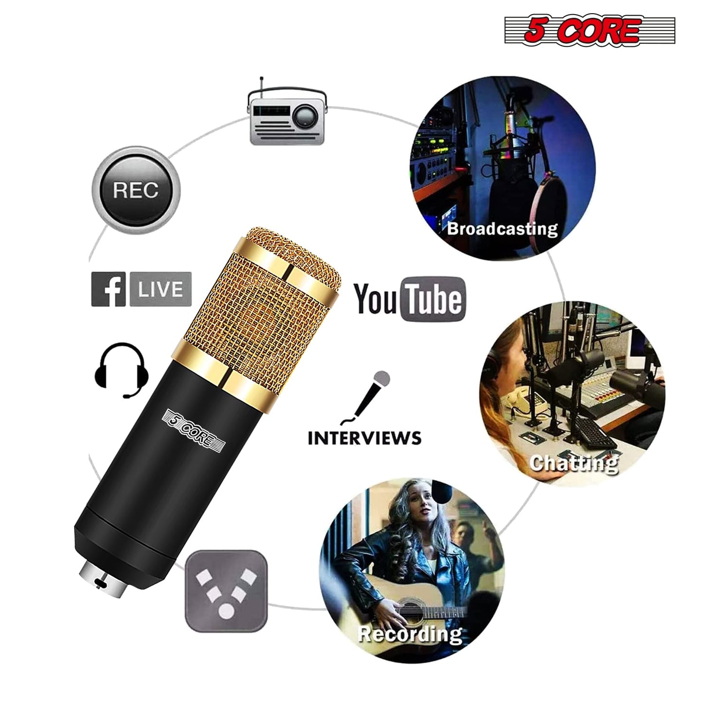 5Core Recording Microphone Podcast Bundle Professional Condenser