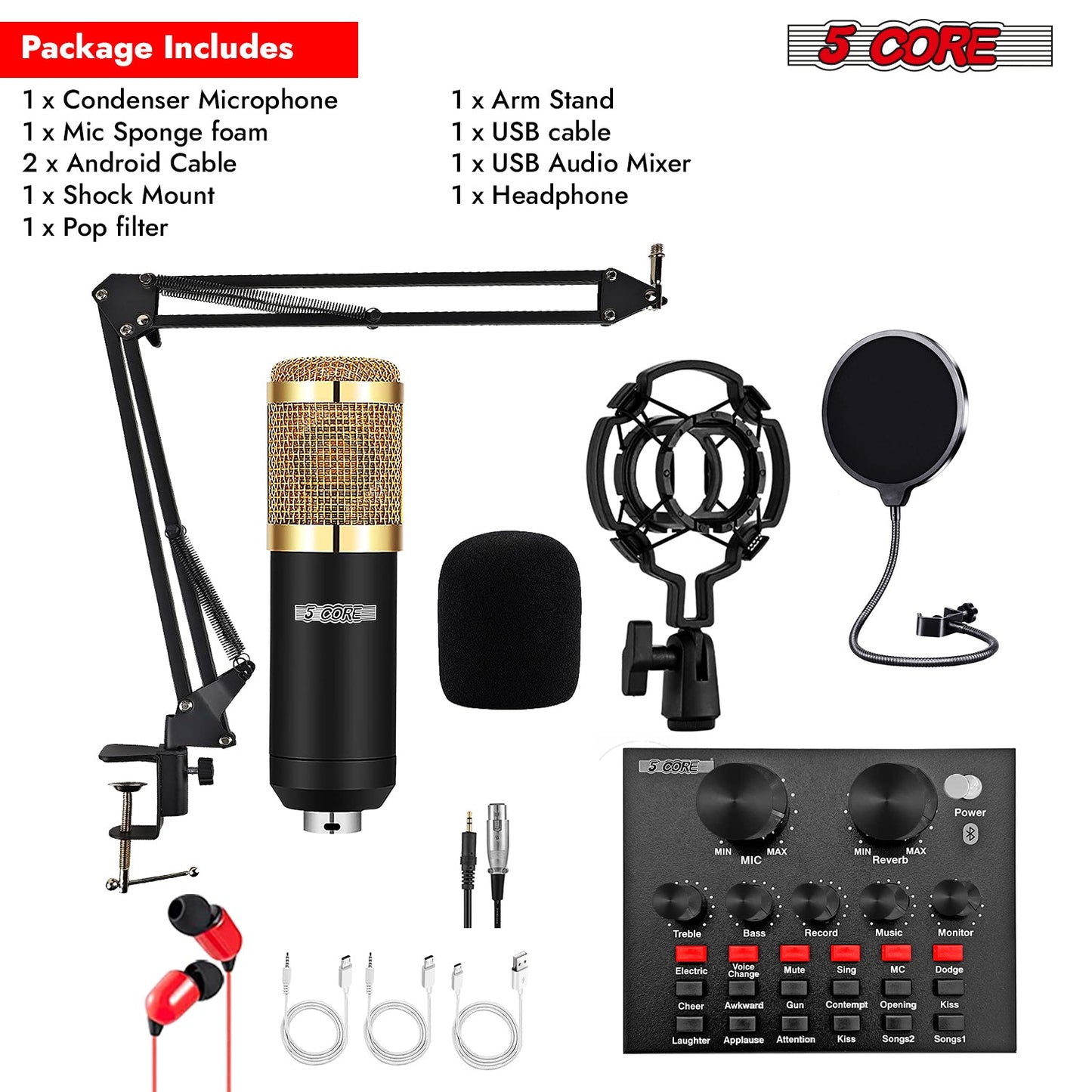 5Core Recording Microphone Podcast Bundle Professional Condenser
