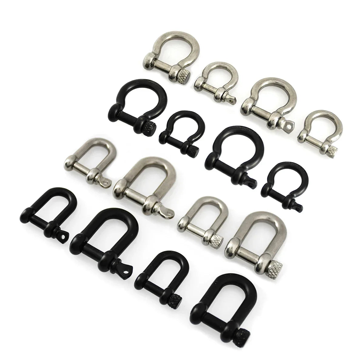 Stainless Steel Bow Shape Shackle Carabiner D Ring Fob Key Ring Keychain Hook for Camping Hiking Screw Joint Connector Buckle