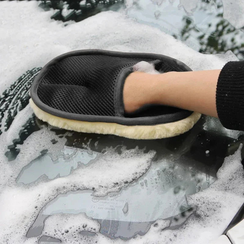 Wool Car Wash Gloves High Density Foaming Car Wash Gloves Cleaning Pads Polishing Wax Gloves Cleaning Tools