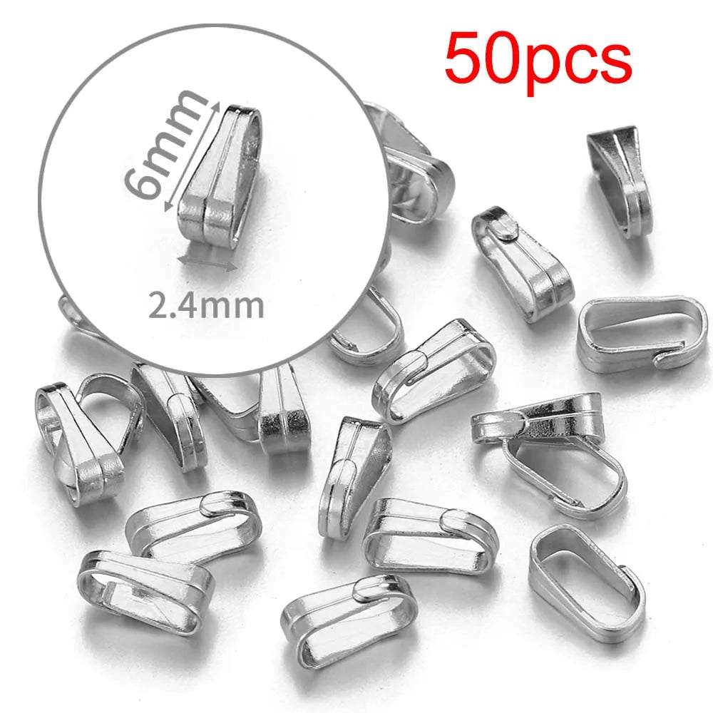 10pcs 50pcs Stainless Steel Square Bail Clasp Pendant Charm Connector Buckle Clip Clasp Necklace Bag DIY Jewelry Making Supplies
