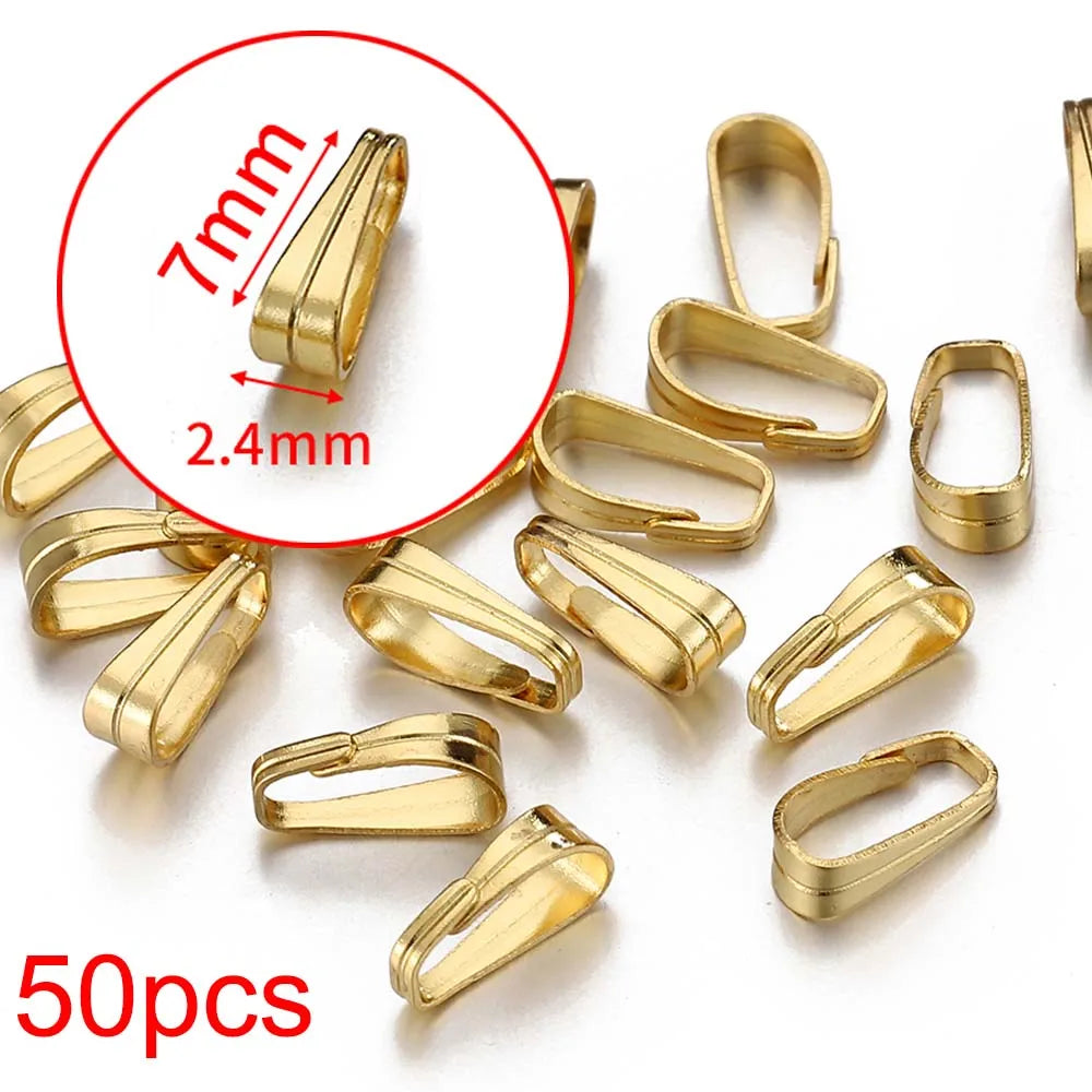 10pcs 50pcs Stainless Steel Square Bail Clasp Pendant Charm Connector Buckle Clip Clasp Necklace Bag DIY Jewelry Making Supplies