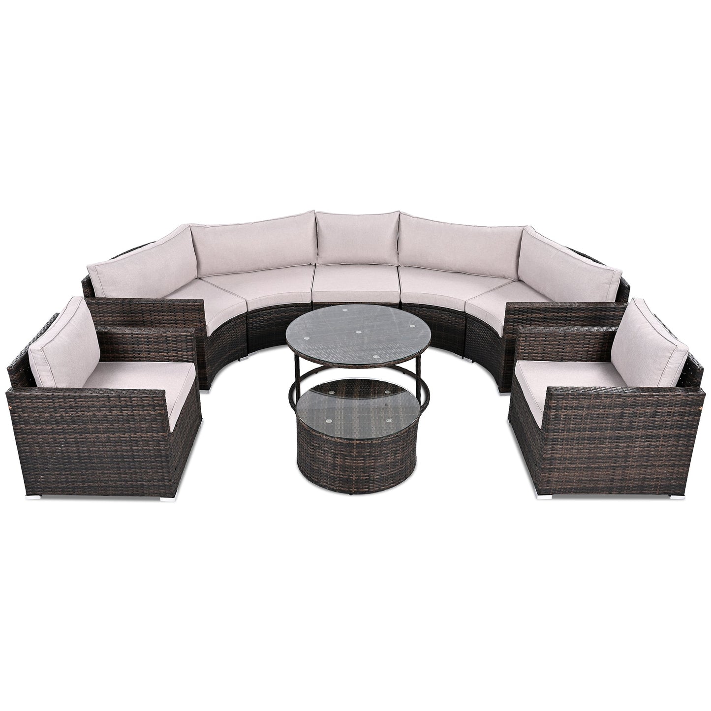 9-Pieces Outdoor Half-moon Patio Sofa Set, Round Sofa Set, Modern