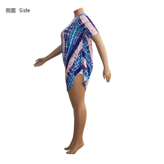 Summer Fashion Plus Size Jumpsuit Color Printed Irregular Shorts T-shirt Large Item