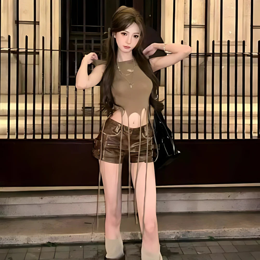 2025 New Wind Piercing Hooded Belly Top Sexy Irregular Slimming Gothic Harajuku Aesthetic Slimming Long Sleeve Top