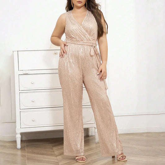 Autumn New Style Women's Fashion Temperament Large Size Bodysuit Fat Mm Sequin V-neck Bodysuit