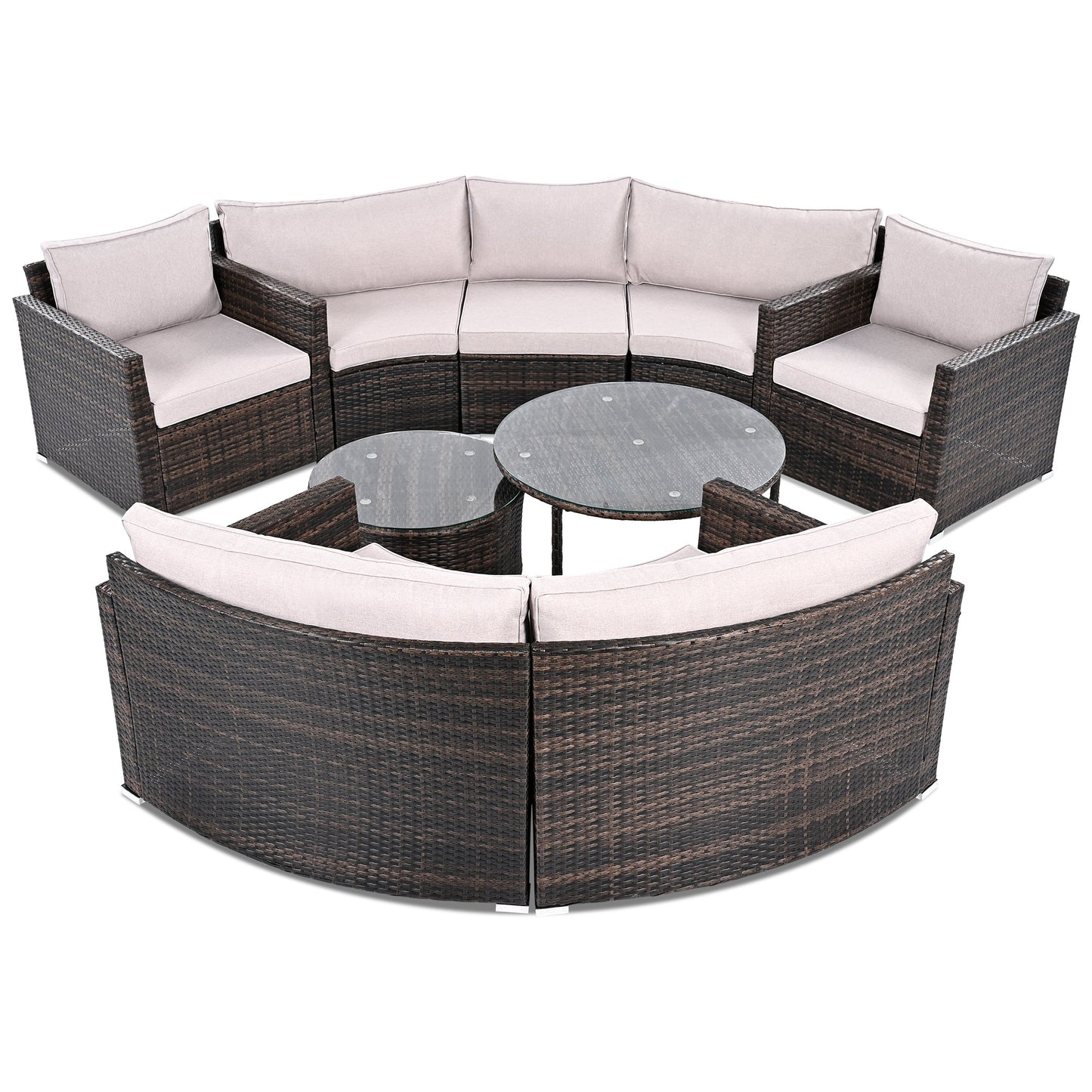 9-Pieces Outdoor Half-moon Patio Sofa Set, Round Sofa Set, Modern