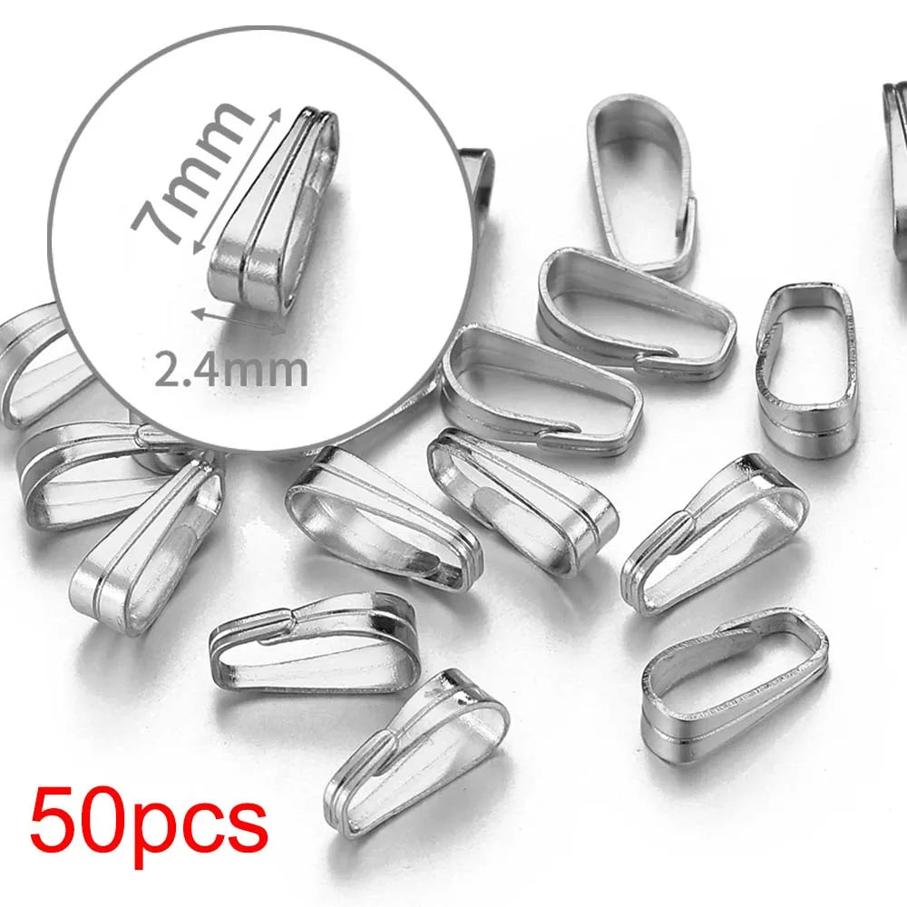 10pcs 50pcs Stainless Steel Square Bail Clasp Pendant Charm Connector Buckle Clip Clasp Necklace Bag DIY Jewelry Making Supplies