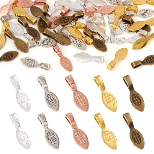 50Pcs Leaf Alloy Glue-on Flat Pad Bails Pendant Bails 5 Colors for Necklace Pendants Jewelry Findings Crafting
