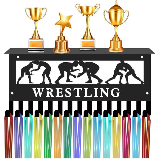 Wrestling Medal Hanger Display with Shelf Trophy Medal Holder Sports Frame Hooks Hanging Awards Wall Mount Medal Rack making kit