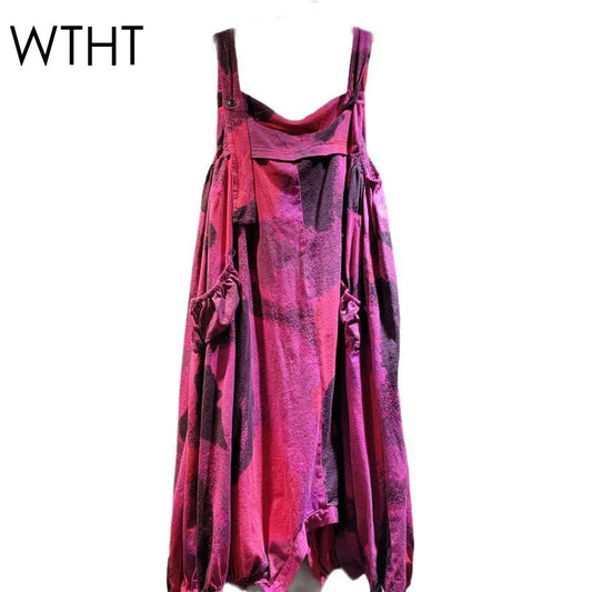 WTHT Trendy Women's High-waisted Sleeveless Sling Jumpsuits Fashion 2025 Summer Loose Wide Leg Straight Pants Female 1LS1431