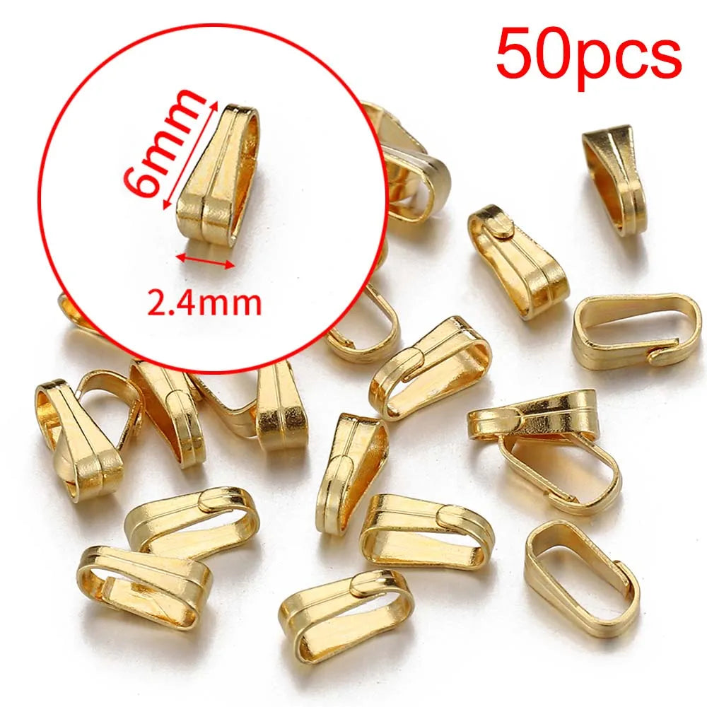 10pcs 50pcs Stainless Steel Square Bail Clasp Pendant Charm Connector Buckle Clip Clasp Necklace Bag DIY Jewelry Making Supplies