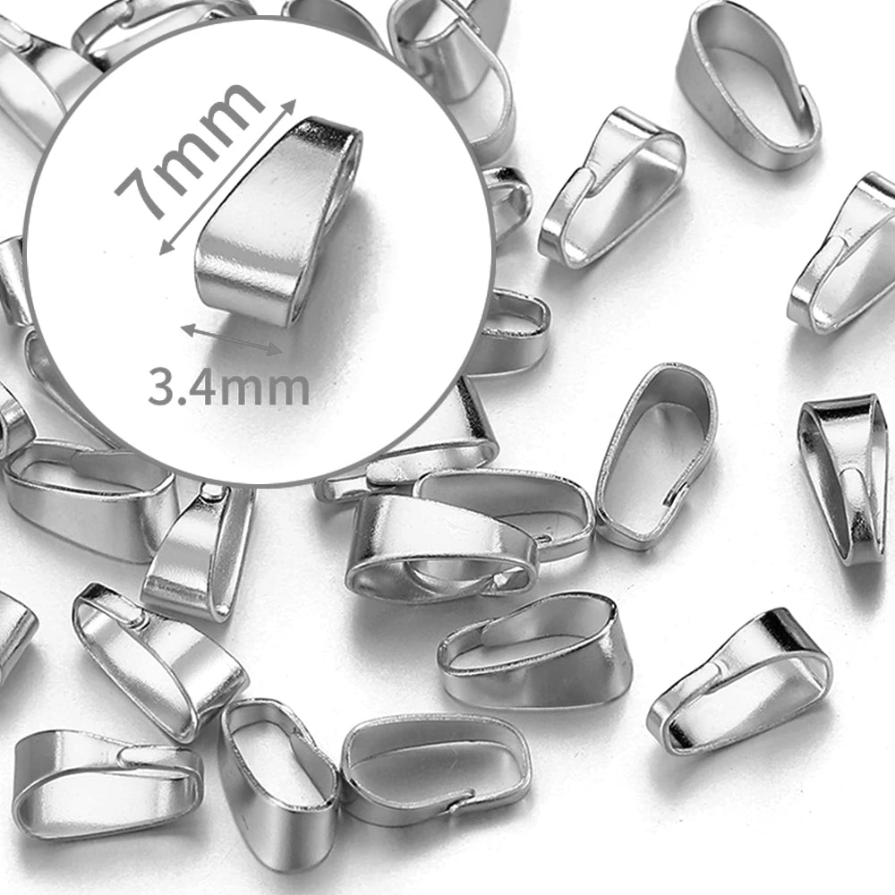 10pcs 50pcs Stainless Steel Square Bail Clasp Pendant Charm Connector Buckle Clip Clasp Necklace Bag DIY Jewelry Making Supplies
